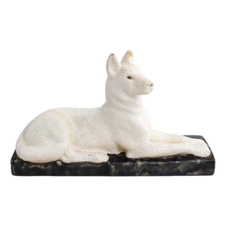 Art Deco Dog Sculpture in Earthenware with Frosted Enamel by Odyv France, 1930s For Sale