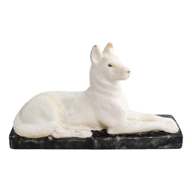 Art Deco Dog Sculpture in Earthenware with Frosted Enamel by Odyv France, 1930s For Sale
