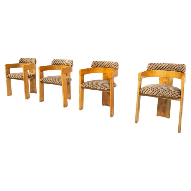 Armchairs in Wood and Fabric, Italy, 1970s, Set of 4 For Sale - Image 17 of 17