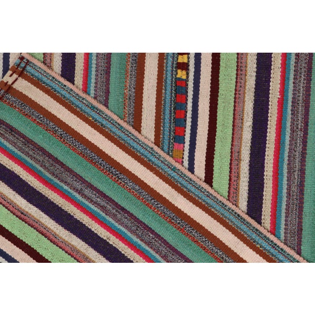 1950s Vintage Chaput Kilim Rug in Seafoam, Multicolor Stripe Patterns For Sale In New York - Image 6 of 7