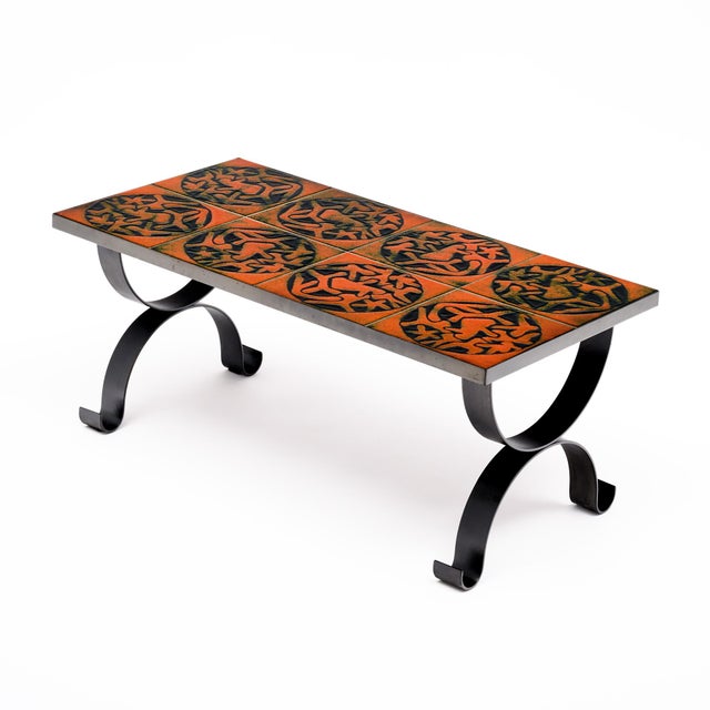 Mid-Century Modern Ceramic Tiled French Coffee Table From Vallauris For Sale - Image 3 of 9