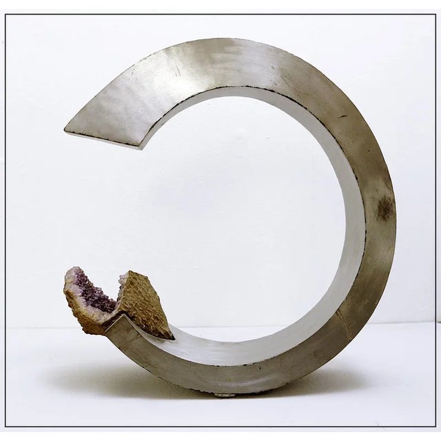 Brushed Aluminum and Amethyst Arc Sculpture For Sale - Image 10 of 10