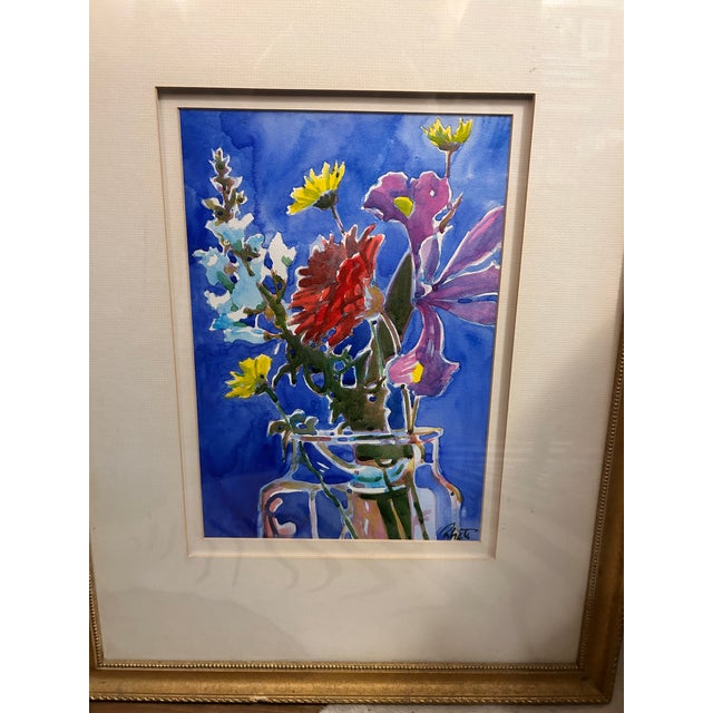 Original mid-1990s watercolor by noted South Carolina artist Rhett Thurman (b. 1939). This exuberant floral still life...