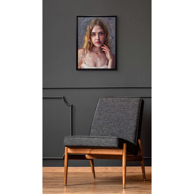 Figurative Waiting Patiently by Matt Talbert | Oil on Panel Portrait of a young woman with long hair. For Sale - Image 3 of 5