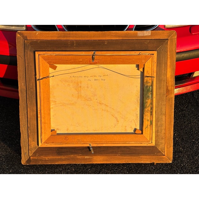 A Romantic Day at the Pond - Early 20th C. Original Oil on Canvas Winter Skating Scene For Sale - Image 6 of 9