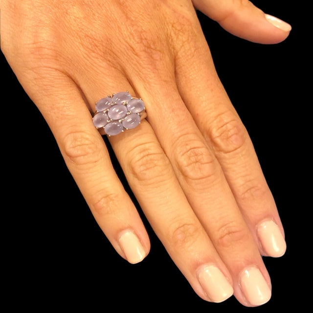 1980s-1990s 18k White Gold Cabochon Blue Chalcedony Ring | Chairish