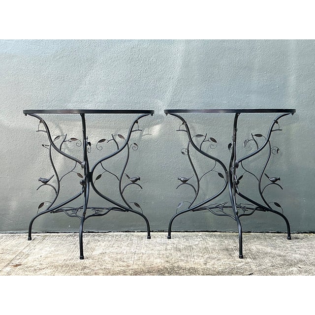 Vintage Sculptural Metal Demilune Console Tables - A Pair For Sale - Image 9 of 13
