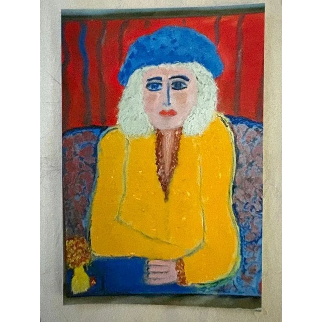 Abstract Female Painting of a Lady Wearing a Blue Hat, 24” X 18” For Sale - Image 4 of 7