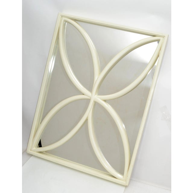 1970 Faux Bois Hand Carved Wood Wall Mirror Hollywood Regency Off-White, Italy For Sale - Image 11 of 12