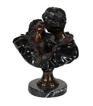 J-A. Houdon, Le Baiser Donné, Late 19th Century, Bronze
