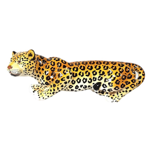 Hand-Painted Ceramic Leopard, Italy, 1960s For Sale