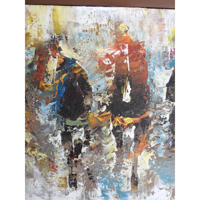 Brown Mid-Century Modern Abstract Horse Racers Oil Painting – Signed James For Sale - Image 8 of 12