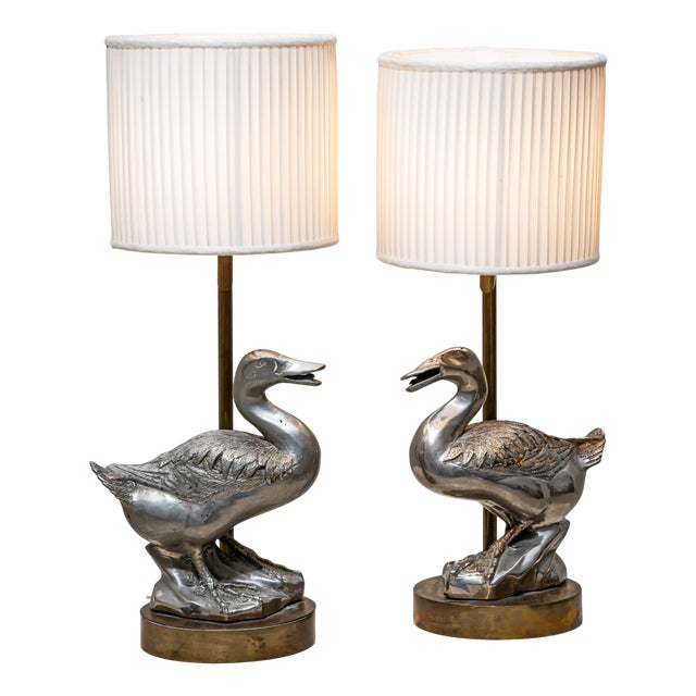 Table Lamps with Decorative Geese Figures, 1980s, Set of 2 For Sale