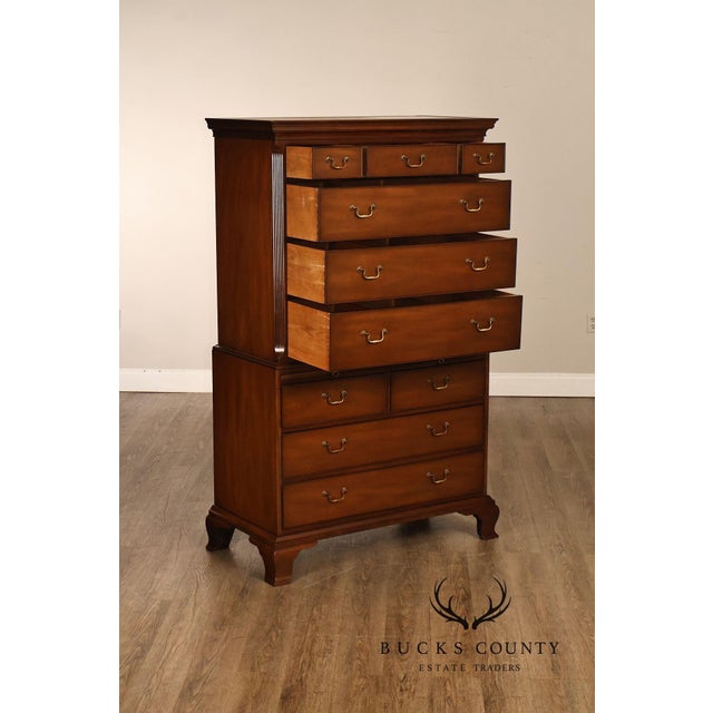 Kittinger Mahogany 10 Drawer Chippendale Style Chest-on-Chest Tall Dresser For Sale - Image 15 of 18