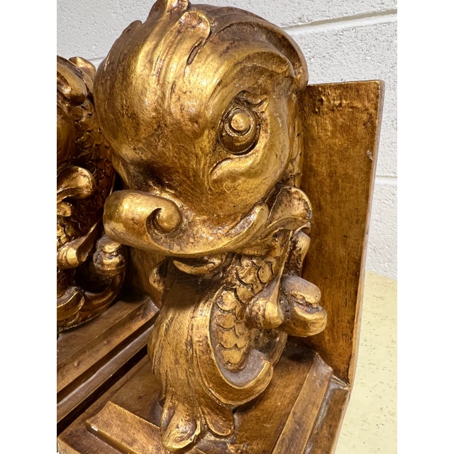Textile Large Gilded Scrolled Dophin Bookends -A Pair For Sale - Image 7 of 8