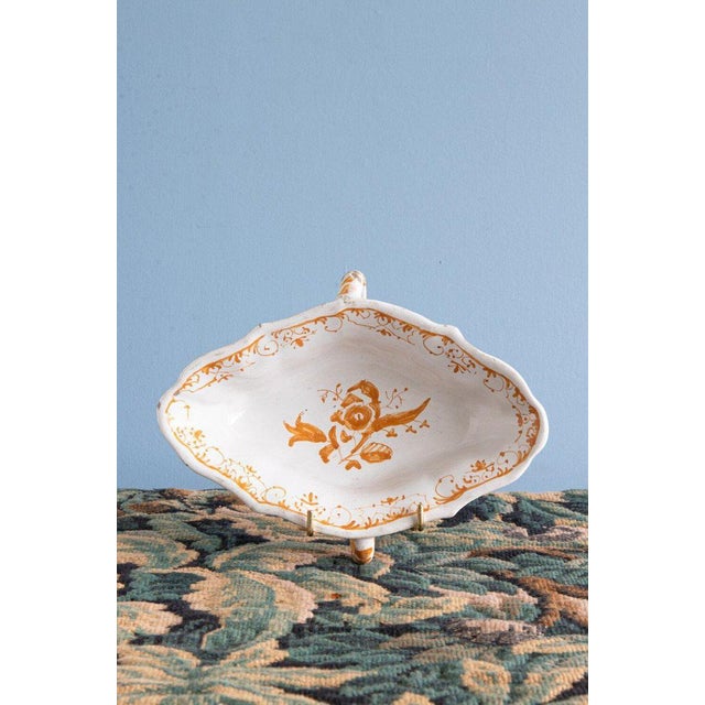 Antique Ochre Sauceboat from French Faience, 1700s For Sale - Image 5 of 9