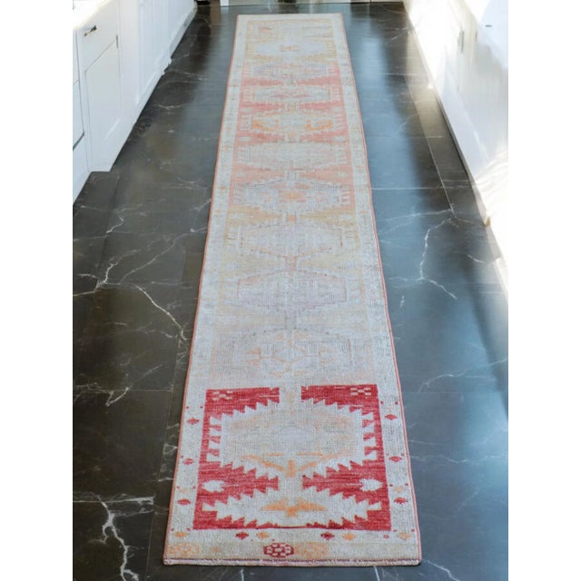 Vintage Turkish runner rug is from the Kurdish region. This extra perfect piece is about 50-60 years old. Size: 2’4” x 13’...