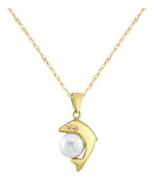 Polished Pearl Dolphin Necklace 16"