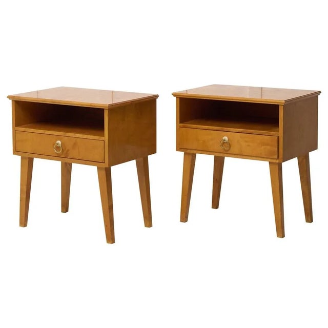 Swedish Art Deco Style Nightstands in Light Birch with Drawers, 1930, Set of 2 For Sale - Image 12 of 12