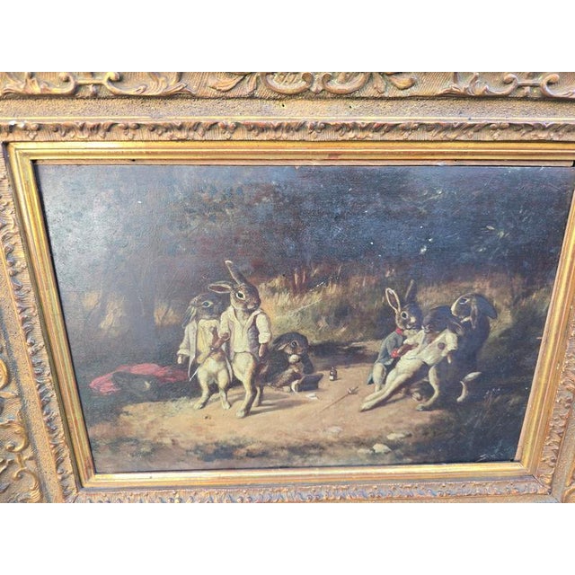 19th Century The Rabbit Duel Anthropomorphic Animal, 19th Century, Oil on Panel For Sale - Image 5 of 11