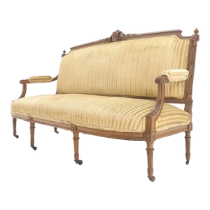 Fine French Carved Walnut Gold Shipped Upholstery Fabric Sofa