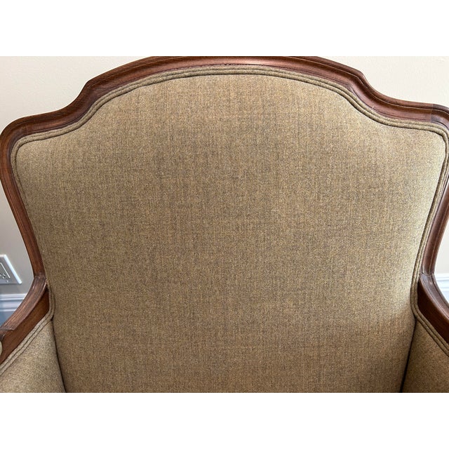 Solid wood frame Heather green bergere chairs in excellent condition with beautiful welted finishing.