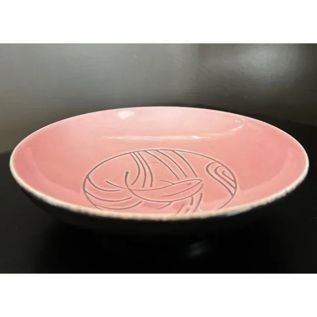 Mid-Century, Roselane Pink and Aqua Marine Line Dish For Sale - Image 4 of 9