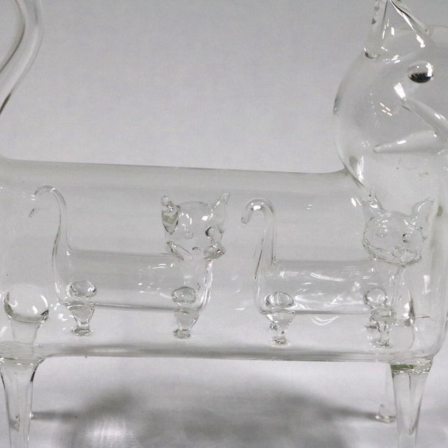 Mid-Century Modern Mid-Century Vintage Hand Blown Art Glass Cat With 2 Kittens Inside Figurine For Sale - Image 3 of 13