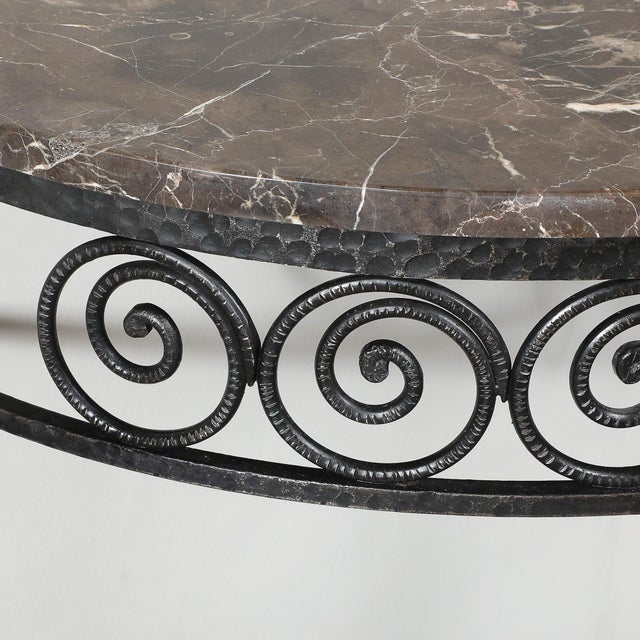 Art Deco Demilune Wrought-Iron Spiral & Noir St Laurent Marble Console Table For Sale - Image 9 of 17