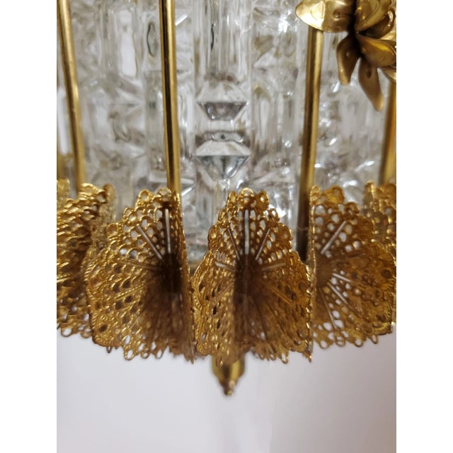 Mid 20th Century Original 1960's Glass and Gilt Steel Lantern With Flowers For Sale - Image 5 of 13