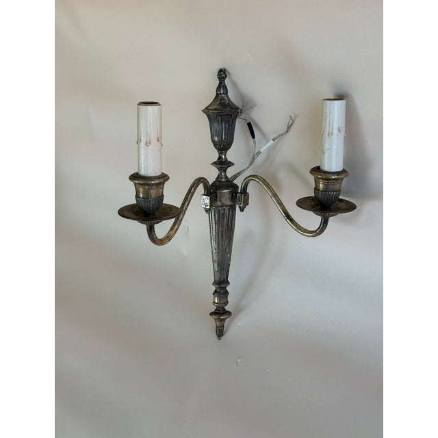 1920s Neoclassical Silverplate Electric Sconces - Rewired - Set of 2 For Sale - Image 6 of 8