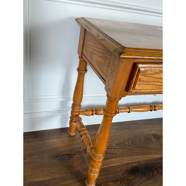 Late 20th Century Vintage American Drew Oak Parquet Top Console Sofa Table With Turned Legs For Sale - Image 5 of 18