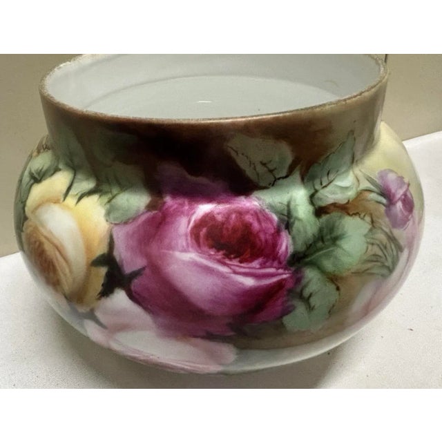 Antique Victorian Hand Painted Cabbage Rose Jardiniere/Planter/Vase Cr Lewis For Sale - Image 6 of 12