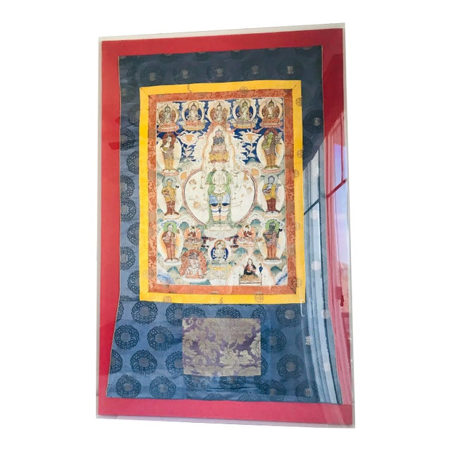 Boho Antique Tibetan Thanghka Avalokiteshwara For Sale