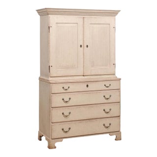 1834 Swedish Two-part Painted Cabinet with Doors and Graduated Drawers For Sale