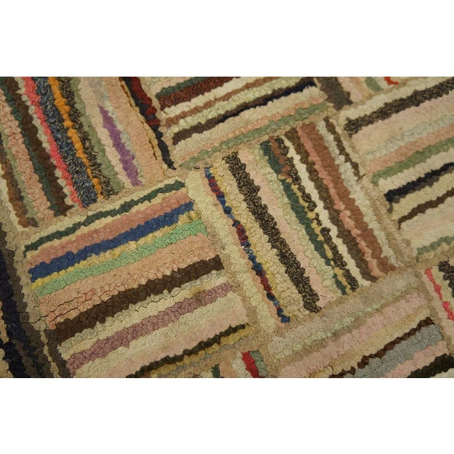 1890s Multi Brown Geometric Antique American Hooked Rug 4'3" X5'9" Woven Wool Carpet For Sale - Image 10 of 14