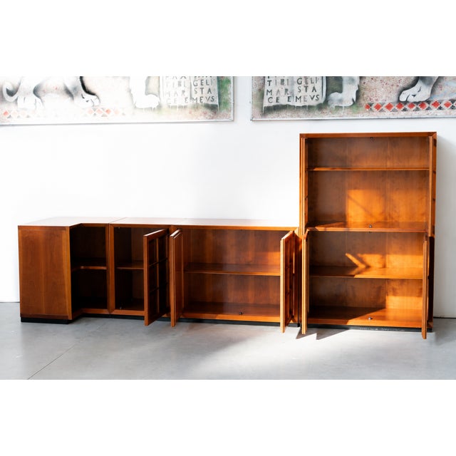 Modular Corner Cabinet in Cherrywood with Glass and Carved Doors with Fox Hunt Design, 1970s, Set of 4 For Sale - Image 11 of 12