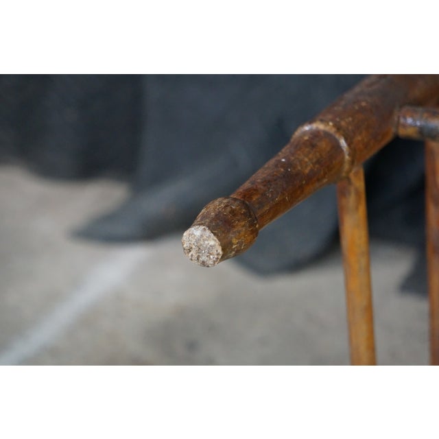 2 Antique American Country Oak Farmhouse Ladderback Chairs Cane Seat Pair For Sale - Image 14 of 18