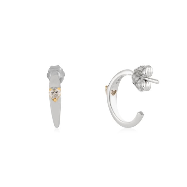 Not Yet Made - Made To Order Two Tone 18k Gold Heart Cut Diamond Studded Hoop Earrings for Thanksgiving- A Pair For Sale - Image 5 of 11