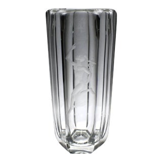 Large Faceted Art Deco Vase with Engraved Mercury by Elis Bergh for Kosta Boda For Sale