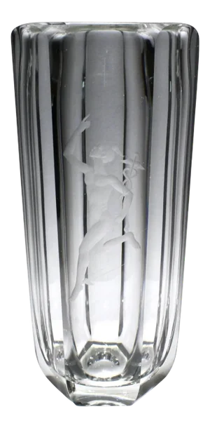 Large Faceted Art Deco Vase with Engraved Mercury by Elis Bergh for Kosta Boda