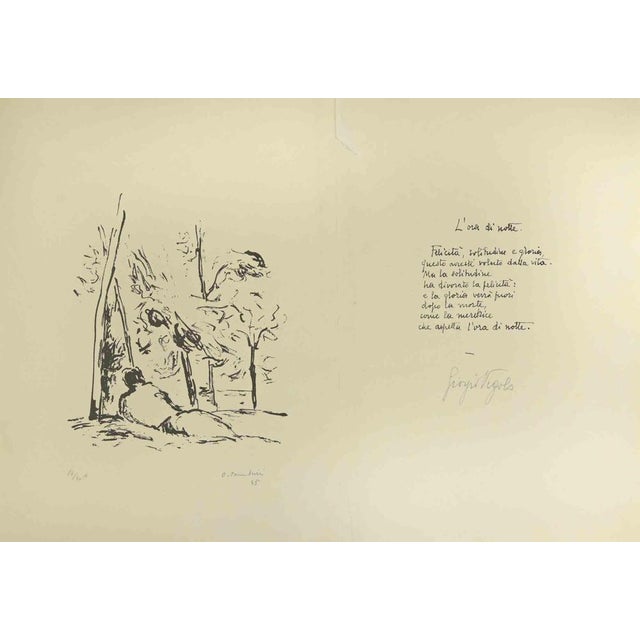 Night time is a modern artwork realized by Orfeo Tamburi, Giorgio Vigolo in 1945. Black and white lithograph. Both pages...