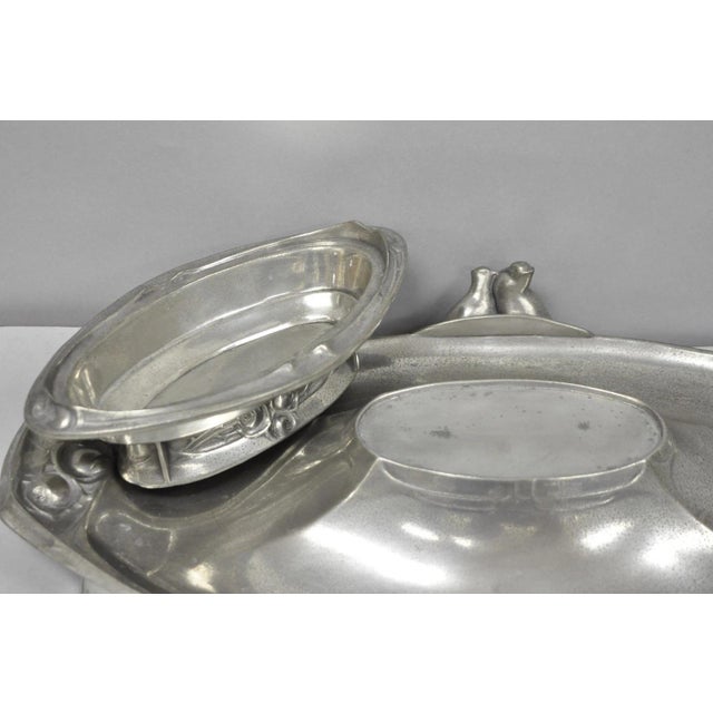 Antique Kayserzinn 4640 German Art Nouveau Pewter Metal Serving Platter W Birds For Sale - Image 10 of 18