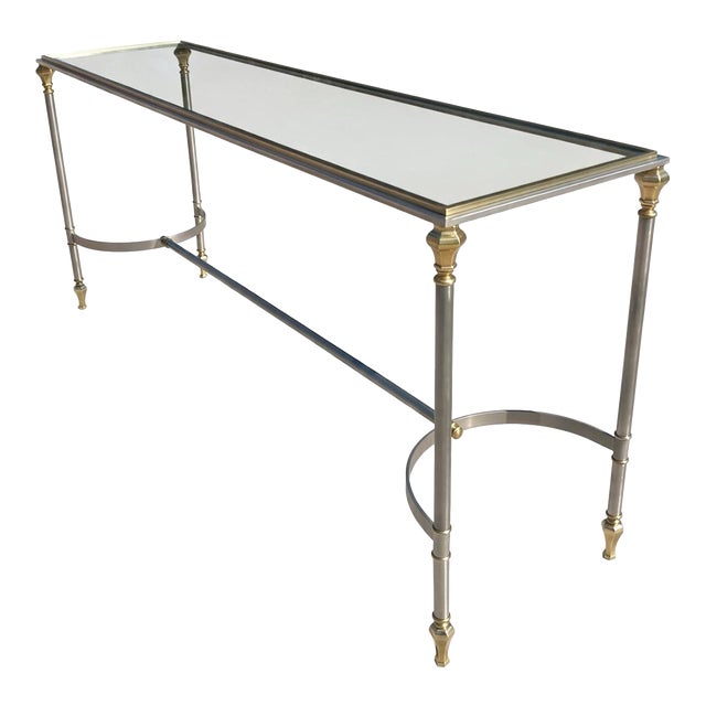 Mid Century Hollywood Regency Neoclassical Italian Brass Console Table Italy For Sale