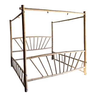 Vintage Boho Chic Bamboo King Size Canopy Bed For Sale