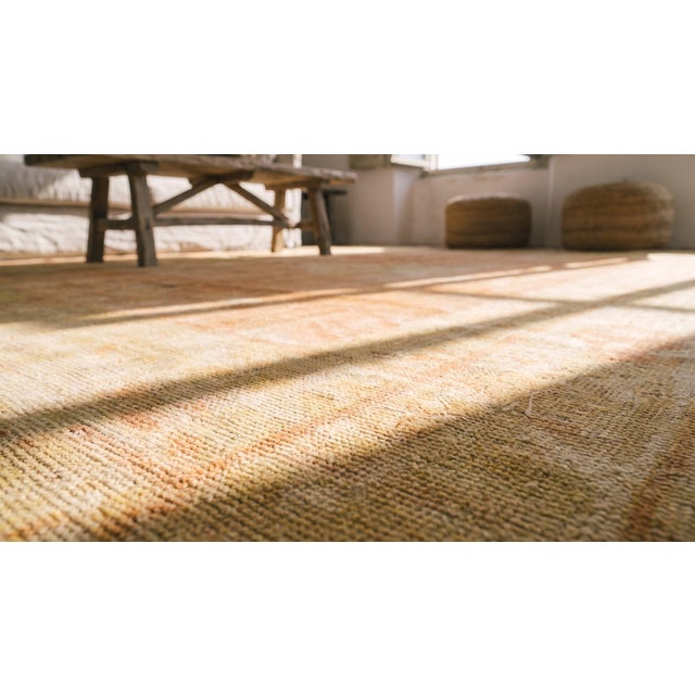 Supreme Peach Color With a Small Detail Medallion Antique Turkish Oushak Rug For Sale - Image 13 of 14