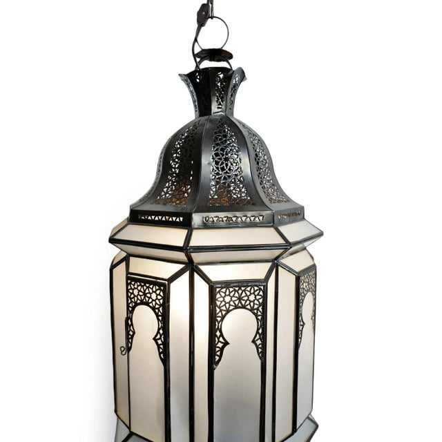 Moroccan Vintage Moorish Moroccan White Frosted Pendant Light For Sale - Image 3 of 7