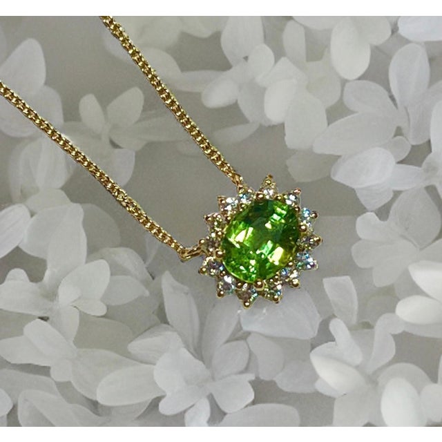 Natural Sapphire Diamond Halo Pendant With Chain 18" 14k YG 3.14 TCW Certified For Sale - Image 13 of 13
