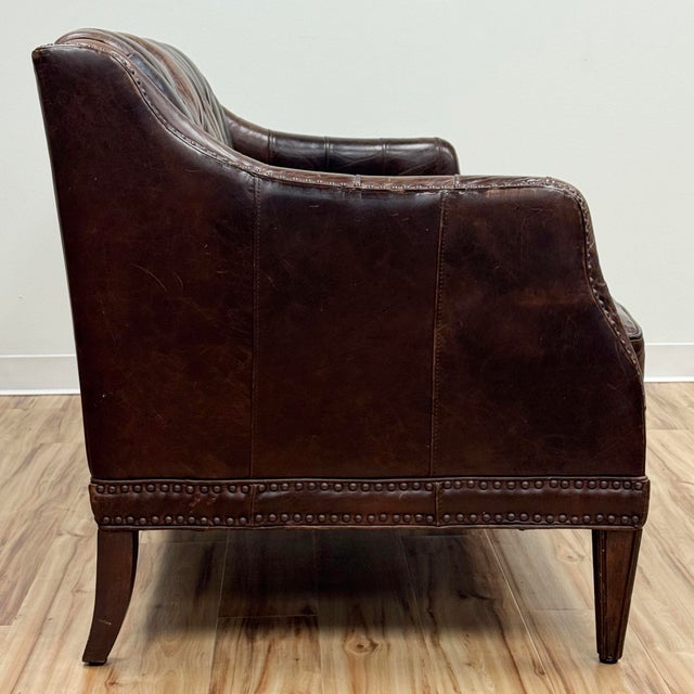 Vintage Tufted Leather Settee Sofa With Nailhead Trim For Sale In Kansas City - Image 6 of 18