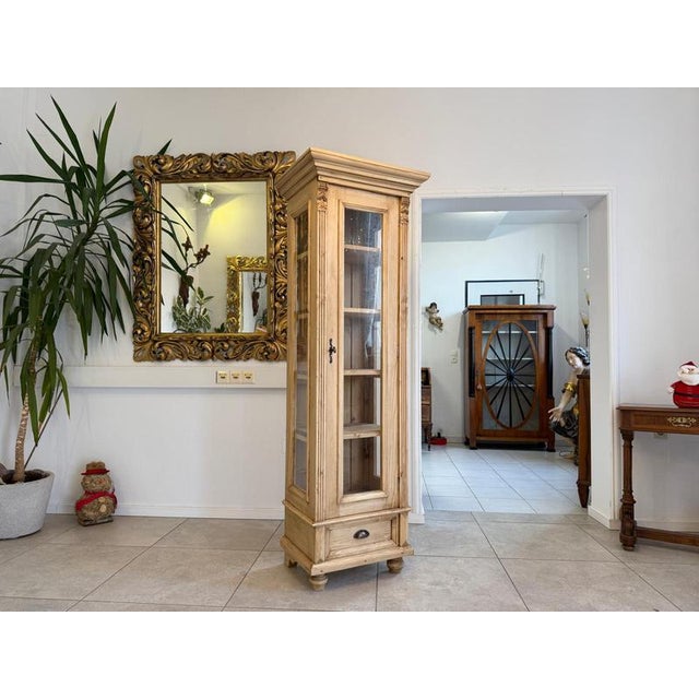 Antique Softwood Glass Display Cabinet Dimensions: Height x Width x Depth 185 x 61 x 46 cm. For sale is a charming,...